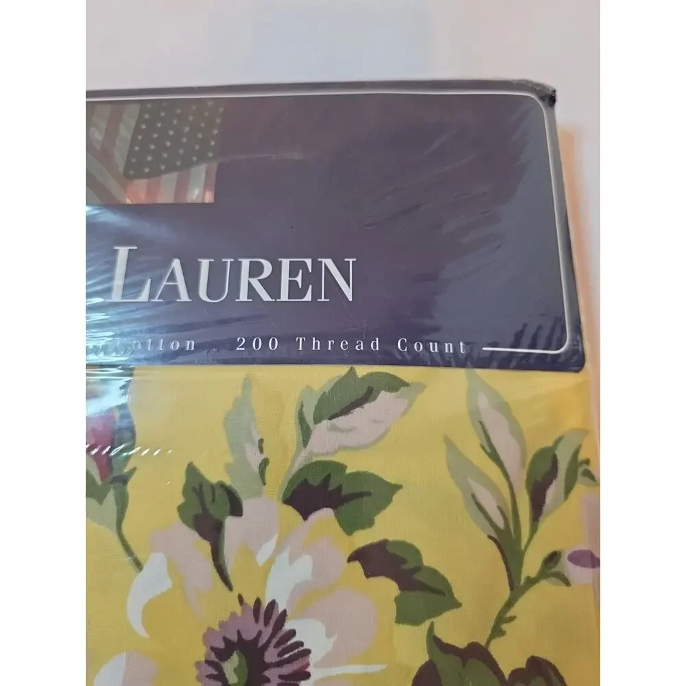 NEW Vintage Ralph Lauren Brooke Yellow Floral Flat Full Sheet 100% Cotton
